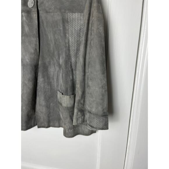 Vintage Y2K Jaeger Women's Dark Gray Genuine Suede Button Classic Jacket Size 14 - Picture 2 of 8